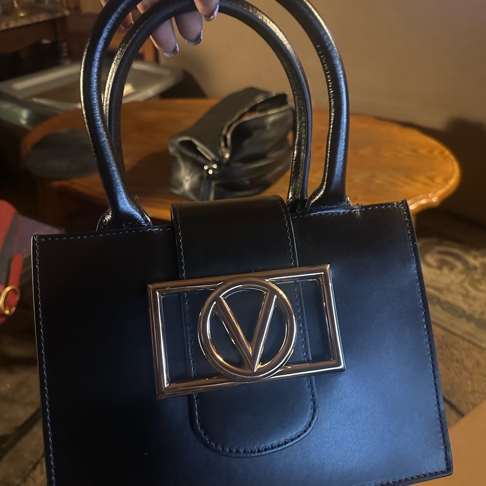 Valentino Black Satchel with Gold Accent